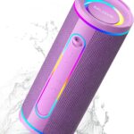 MLOVE E80 Speakers Bluetooth Wireless, Portable Bluetooth Speaker with Aux Input, Micro SD Card Slot, Bass Boost, Dual Pairing, Lights, IPX7 Waterproof, BT5.4 for Outdoor, Travel, Car, TV, 30W, Purple