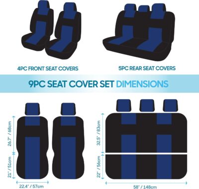 BDK PolyPro Car Seat Covers Full Set in Blue on Black, Front and Rear Split Bench Seat Covers for Cars, Easy to Install Car Seats Cover Set and Accessories for Auto Trucks Van SUV - Blue - Image 10
