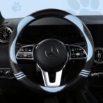 HighnessHwoo Car Steering Wheel Covers for Women Padded Carbon Fiber PU Leather Cute Auto Interior Accessories for Vehicle, Sedan, Universal, Anti Slip, Blue, Standard Size, 14.75-15.15in