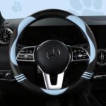 HighnessHwoo Car Steering Wheel Covers for Women Padded Carbon Fiber PU Leather Cute Auto Interior Accessories for Vehicle, Sedan, Universal, Anti Slip, Blue, Standard Size, 14.75-15.15in