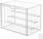 Clear Acrylic Display Case Upgrade 4 Tier Figure Display Cases with 3 Movable Dividers, Stackable Display Box Showcase with Magnetic Door for Collectibles (Large-1pack)