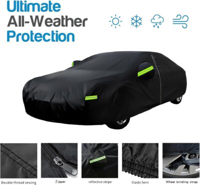 Sedan Car Cover, Car Cover Waterproof All Weather for Automobiles, Outdoor Full Car Covers Windproof Universal Fit for Sedan 178-185 inch - Image 2