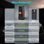 Portable Tire Inflator Air Compressor, 150 PSI Cordless Air Pump, 6000mAh Battery & 12V Car Outlet, Digital Pressure Gauge, Auto Shut-Off, Fast 24L/Min, LED Light, 4 Preset Modes for Car, Bike, Balls - Image 8