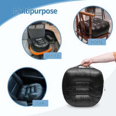 YOUFI Leather Seat Cushion Extra-Thick Booster for Office Chair to Rise Height - Full Filling for Support - with Breathable Cover, Handle and Buckle - Relieves Back Pain – 18"x16"x6" (Black) - Image 8
