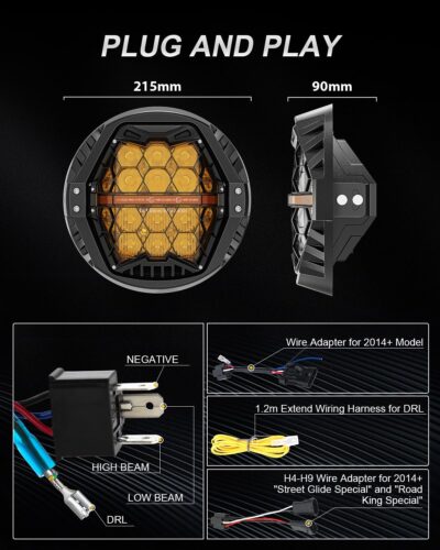 DOT Approved 1000% Bright 120W 7'' Motorcycles LED Headlight with Amber Lens DRL Compatible with Road King Road Glide Street Glide Electra Glide Ultra Limited Heritage Softail Fat Boy Yamaha - Image 7