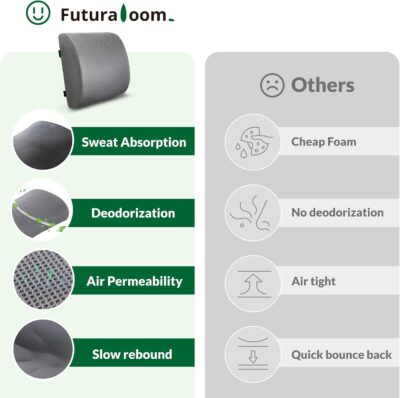 Lumbar Support Pillow for Office Chair and Car,Back Support for Office Chair,Charcoal Memory Foam Back Cushion with Breathable Mesh Cover,Double Adjustable Straps,Grey - Image 6