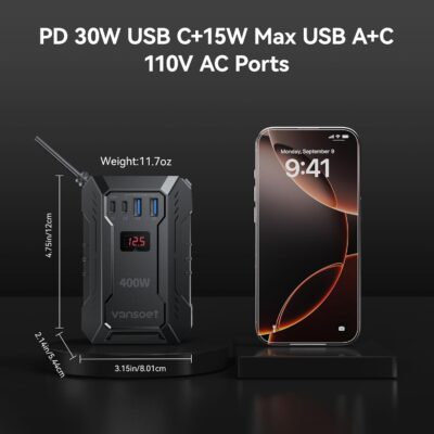 400W Car Power Inverter DC 12V to 110V AC Inverter with PD 30W/15W USB C+2*USB A Ports & 2 AC Outlets, Car Plug Adapter Outlet for Laptop/Phone/Road Trip - Image 5