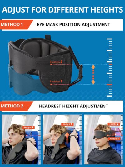 Travel Pillows for Airplanes, 360° Support Headrest Pillow with Eye Mask for Sleeping, Travel Airplane Pillow for Long Flights Car Road Trip, Travel Accessories Stop Bobblehead, Black - Image 6