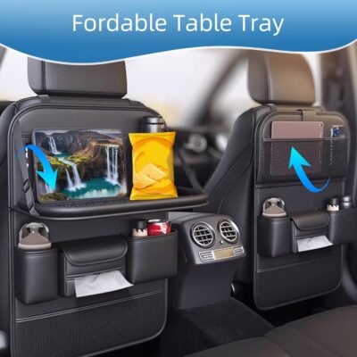 Primst 2 Pack Leather Car Backseat Organizer with Foldable Table Tray, Car Storage Organizer with Tablet Holder, Car Seat Back Protectors Kick Mats Travel Accessories - Image 4