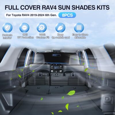 Sunsdrew 8PCS Foldable Sun Shades for 2019-2025 Toyota RAV4 Accessories Car Windshield&Side Windows Shade Cover Blocks 99% UV&Heat Privacy Protection Keeps RAV4 Cool All Black - Image 4
