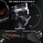 AKNEAR LED Rechargeable Headlamp 99000 High Lumens, 95 Hours Endurance Head Lamp with Zoomable & 12 Modes & IPX7 Waterproof & 125° Adjustable, Super Bright Head Light for Outdoor, Camping, Hard Hat - Image 3