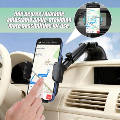 Car Phone Holder, Strong Suction Cup Vehicle Windshield Dashboard Air Vent Cellphone Mount, 360° Rotating Adjustable Smartphone Holder, Universal Automotive Accessories (Black) - Image 6