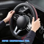 Car Steering Wheel Cover, 15 Inch Comfortable Leather Elastic Vehicle Steer Wheel Protector, Anti-Slip ＆ Breathable Automotive Interior Protection Accessories, Universal Fit (Wine Red) - Image 2
