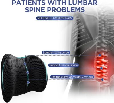 Lumbar Support Pillow for Office Chair, Car Lumbar Pillow Lower Back Pain Relief, Memory Foam Back Cushion with 4D Mesh Cover and Adjustable Straps, Ergonomic Chair Back Pillow for Car,Bed, Gaming - Image 2