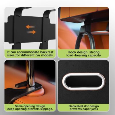 UKM 3-in-1 Back Seat Car Organizer, Car Backseat Storage Box with Cup Holder, Tissue Box&Hooks, Multifunctional Waterproof Storage for Hold Phones Drinks Handbags (Black) - Image 5