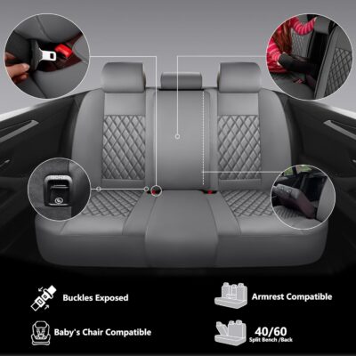NS YOLO Full Coverage Leather Car Seat Covers Full Set,Waterproof Seat Covers for Cars,SUVs Pick-up Truck, Car Seat Cushion,Car Seat Protector,Grey Seat Cover with 5 Seats - Image 5