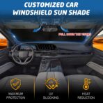 Windshield Sun Shade for Car, 63"x28.5" Universal Fit Front Window Sunshade with Double Steel Ring Frame, Car Sun Shade, UV Protection Windshield Cover with Storage Pouch (Line Flowers) - Image 4