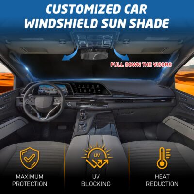 Windshield Sun Shade for Car, 63"x28.5" Universal Fit Front Window Sunshade with Double Steel Ring Frame, Car Sun Shade, UV Protection Windshield Cover with Storage Pouch (Line Flowers) - Image 4
