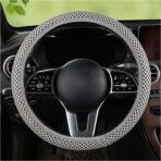 Stretch Elastic Steering Wheel Cover, All-Season Comfort, Warm in Winter & Cool in Summer, Universal 15 Inch Microfiber Breathable Ice Silk, Anti-Slip, Odorless, Easy Carry, Fit Car, SUV (Grey) - Image 2