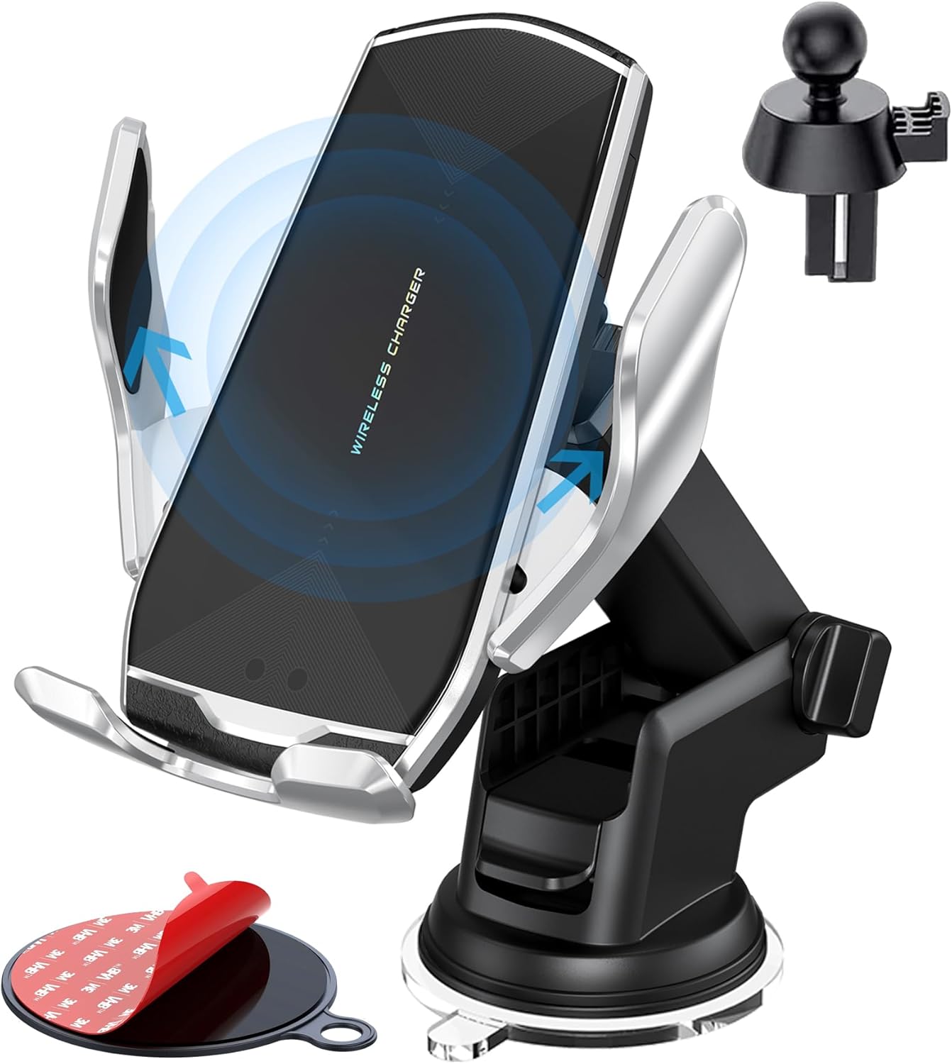 71ixIkfq5FL._AC_SL1500_.jpg Car Phone Mount,Auto-Clamping Smart Sensor 10W Qi Fast Charging Car Front Windshield Dashboard Air Vent Phone Holder Compatible with iPhone12/12 pro max/Samsung S20/note 20 All 4.7-6.7 Inch Smartphone - Image 1