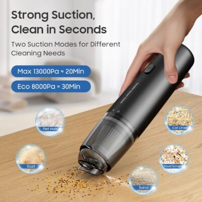 Handheld Vacuum Cordless, Car Vacuum Portable with 2 Suction Modes, Blow & Suction 2-in-1, Mini Vacuum Cleaner Rechargeable for Car, Home, Pet Hair, Office, Desk, Keyboards (Black) - Image 3