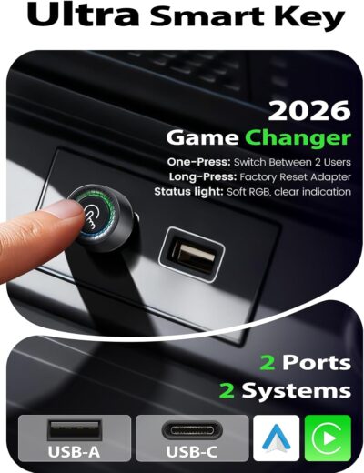 Wireless CarPlay Adapter for iPhone, 1-Click Switch for 2 Phones, Plug & Play, No Delay, Converts Wired to Wireless Car Play Dongle, Fast Stable for Cars 2016+ with Apple CarPlay & Android Auto Grey - Image 7