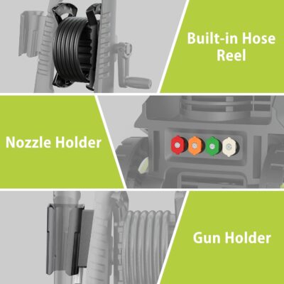 5000 Max Adjustable PSI Pressure Washer,2.5 Max GPM Power Washer with 33 FT Retractable Hose Reel, Stainless Steel Lance, 500ml Foam Cannon, 4-Nozzle Set, Washer for Cars, Fences, Patios - Image 8