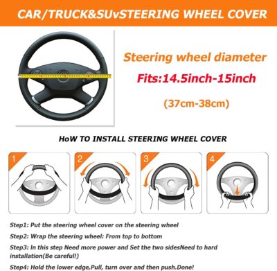 Car Steering Wheel Cover, 14.96" Leather Anti-Slip Vehicle Steering Wheel Protector with Fish Scale Graphic Grip, Automobile Interior Protection, Universal for Sedan Truck SUV (Black) - Image 2