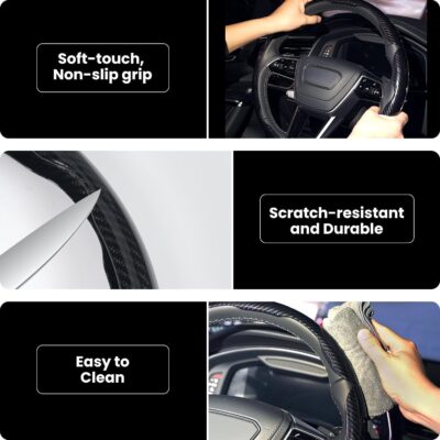 Carbon Fiber Steering Wheel Cover 3PCS Set – Anti-Slip, Scratch-Resistant, Universal Fit for 14–16 Inch Wheels – Interior Car Accessories for Cars, SUVs, Trucks (Blue) - Image 4