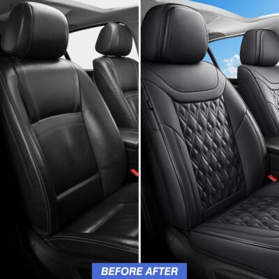 Seat Covers,Car Seat Covers Full Set, Car Seat Covers Front Seats Back Seat Cover,Faux Leather Seat Covers for Cars, Black Car Seat Cover, Waterproof, Non-Slip Car seat Cover, 5Seaters. - Image 7