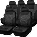 CAR PASS Car Seat Covers Full Sets, Front & Split Rear Bench for Car, 3D Tyre Embossed Automotive Interior Covers, Airbag Compatible, Quick Setup Universal Fit Seat Covers for Car, SUV(Charcoal)