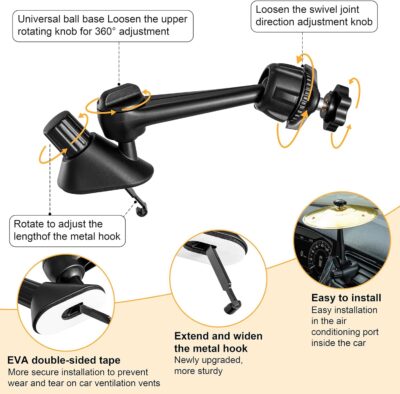 Mini Car Drum Cymbal For Car Air Vent (Gold) – Crash Cymbal Dashboard Ornament Accessory for Musicians, Drummers, Music Lovers – Funny Auto Interior Gift for Men Women Teens - Image 4