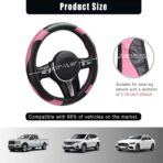 Leather Car Steering Wheel Cover, 15 Inch Anti-Slip Carbon Fiber Black Steering Wheel Cover, Universal Car Interior Accessories for Trucks Sedans SUVs (Black & Pink) - Image 2