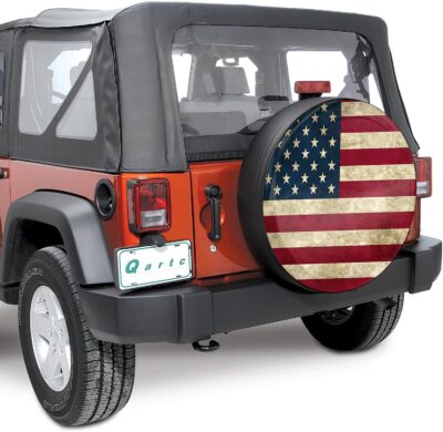 Retro American Flag Spare Tire Cover Fit for Jeep RV Truck SUV Travel Camper Trailer 14",15",16",17",Waterproof and Dustproof Protection Tires(14" for Diameter 23"-27"/58.42-68.58cm) - Image 4