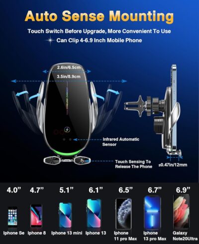 Wireless Car Charger,Mosurr 15W Auto Clamping Phone Holders for Your car fit for iPhone 16 15 14 Mini Pro Max, Samsung Galaxy S25 Ultra S24 S23+, etc, Fathers Day for Gifts (Sliver) - Image 5