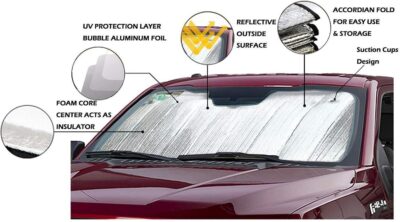 Big Hippo Car Windshield Sun Shade UV Rays Sun Visor Shade,Auto Front Car Window Shades Protector Folded Sun Shield Shade,Keeps Vehicle Cool - Blue (Size: 55.16"X 27.5") - Image 6