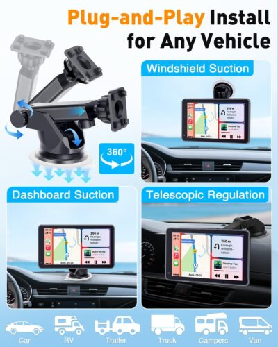 7” Wireless Apple CarPlay & Android Auto Screen - Portable Car Display with AirPlay, Screen Mirroring, FM/AUX Audio, Easy to Install, Convenient Upgrade for Older Cars, Families, Commuters - Image 7