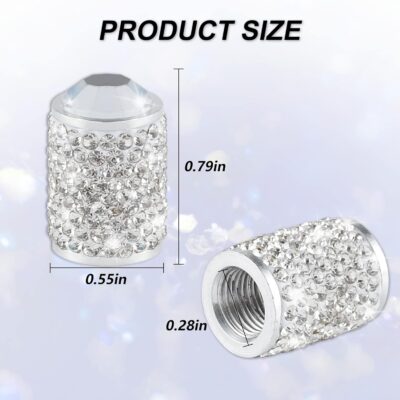 Alpmosn Car Wheel Tire Valve Caps, 4 PCS Bling Tire Valve Caps, Crystal Tire Caps Shinny Rhinestone for Women, Universal Car Dustproof Tire Valve Caps for Cars, Trucks, SUV and Motorcycles (White) - Image 2