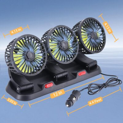 Triple-Head Fan for Car, Portable Car Fans for Vehicles Cars RV Vent with 360° Rotation Cigarette Lighter Plug - Image 7