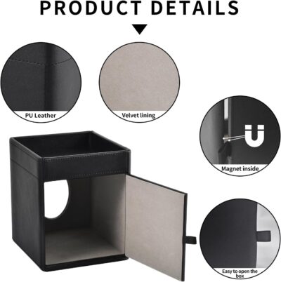 Tissue Box Cover Square Tissue Box Holder PU Leather Facial Tissues Organizer with Storage Tray for Bathroom Vanity Bedroom Office Car, Stylish Napkin Caddy Decorative Organizer (Black) - Image 6