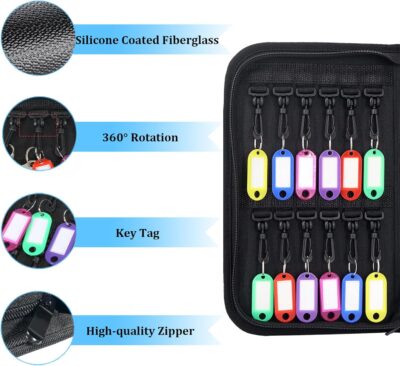 Portable Key Organizer Case 24 Hooks Waterproof & Fireproof, Key Binder Storage Box Bag for Estate Sales, Hotel Executives, Landlord, Car Rental (Black, 24) - Image 4
