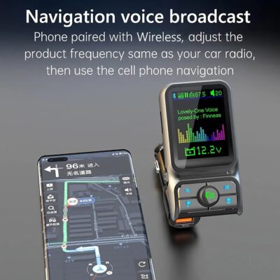 Wireless in-Car Bluetooth FM Transmitter Radio Adapter Car Kit, 1.8 Inch Display Supports TF/SD Card EQ and QC3.0 & 5V/2.4A Charging Hands-Free Calls - Image 6