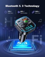 Bluetooth 5.3 Car Adapter【PD 36W+QC3.0 18W】, 2-in-1 FM Bluetooth Transmitter 【Dual Stronger Mics】& Fast Car Charger, Wireless FM Radio Adapter Hands-Free Calling, Siri Assistant, Black - Image 3
