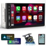 Leadfan Double Din Car Stereo Radio Support Apple Carplay&Android Auto, 7inch HD Touchscreen Double Din Radio with Bluetooth, Car Audio Receivers, Camera, MirrorLink, FM Radio, 2 USB/TF/AUX/Subwoofer