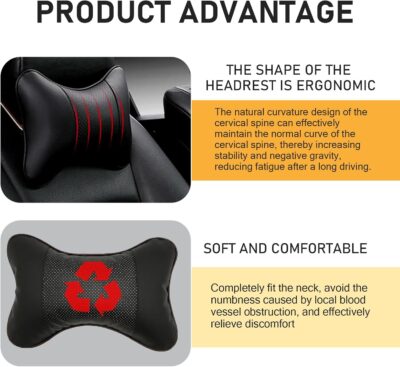 2 PCS Car Headrest Pillow for Neck Support, Refreshing and Breathable Denier Leather Ergonomic Relaxation Neck Pillow, Detachble & Washable Parts, Universal for All Seasons (Black) - Image 6