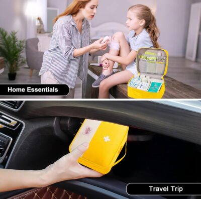 Travel Bag for Women Men Lightweight Large Organizer Travel Bag Storage Medicine Bag Portable Toiletry Essentials Waterproof Carry Case with Handle for Car Home Office School Outdoor Camping, Yellow - Image 6