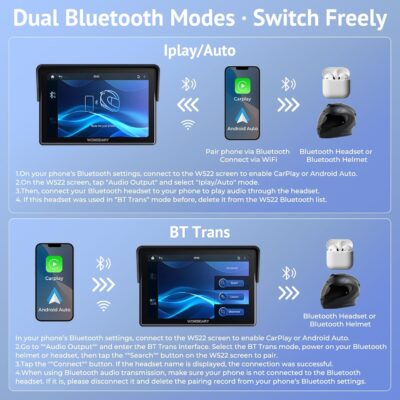 5" Motorcycle CarPlay Wireless for Apple CarPlay & Android Auto,W522 Car Play Motorbike Waterproof Touch Screen with Dual Bluetooth,GPS Navigation,Siri/G-Assist,EQ,USB/Hardwired Power Supply - Image 4