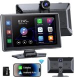 Portable Wireless Carplay Screen, PBYRD 9" Touchscreen with 4K HD Front Camera, Car Stereo with Apple Carplay & Android Auto, Mirror Link/Voice Control/Bluetooth/GPS Navigation-2025 NEW