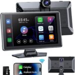 Portable Wireless Carplay Screen, PBYRD 9" Touchscreen with 4K HD Front Camera, Car Stereo with Apple Carplay & Android Auto, Mirror Link/Voice Control/Bluetooth/GPS Navigation-2025 NEW