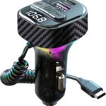 Bluetooth 5.3 FM Transmitter for Car, Bluetooth Car Adapter with Type-C PD(30W) Charger Port and Cable, QC3.0 USB Port, Wireless FM Radio Transmitter, Support Handsfree Calling, Backlit,U Disk, Black